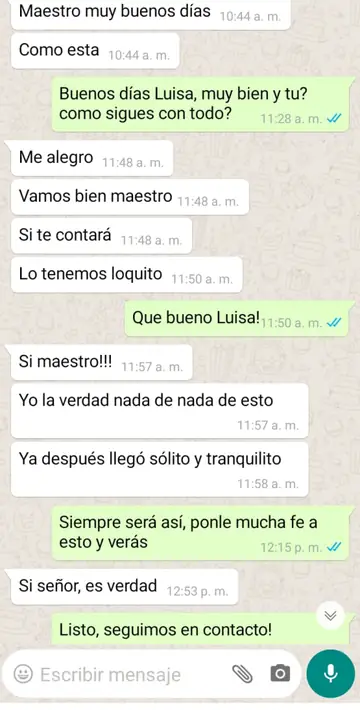 Captura de mensaje recibido por WhatsApp después de una consulta